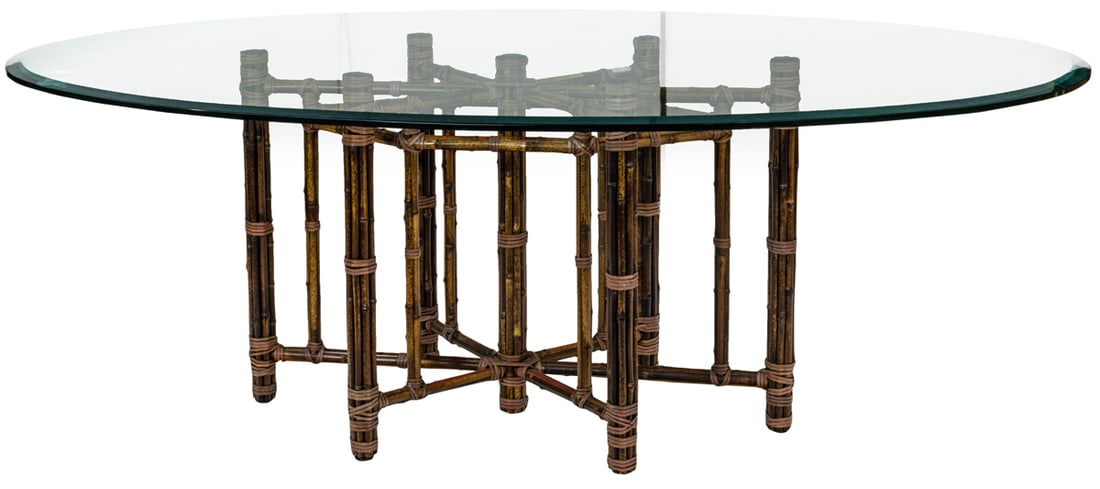 A McGuire oval glass top dining table raised on bamboo base (1 of 4)