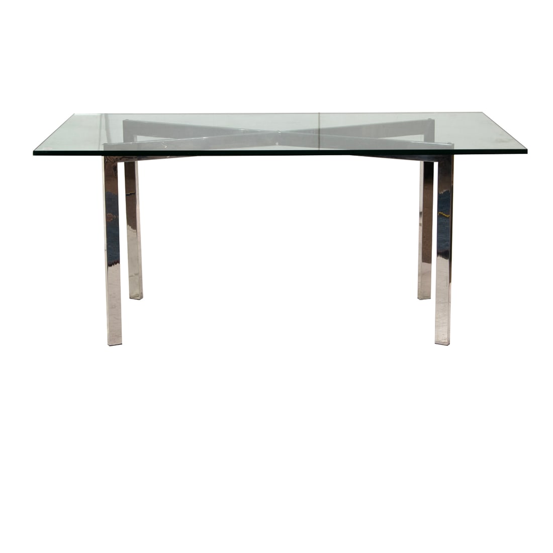 A Modern glass and chromed X-base dining table the Milo Baughman style (1 of 4)