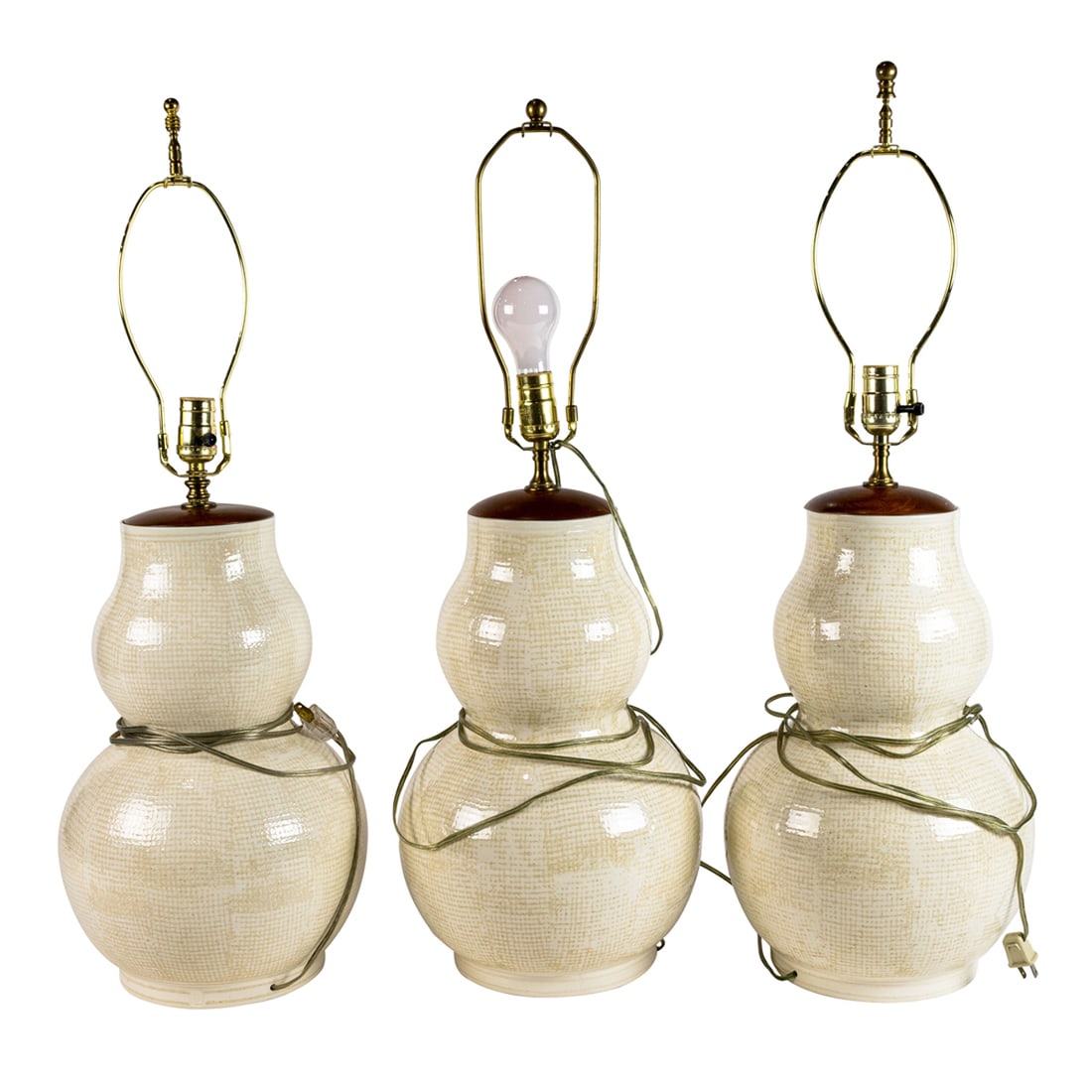 A set of three Roy Hamilton for Edward Lobrano ceramic double gourd table lamps (1 of 4)