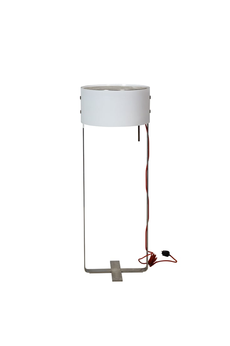 A German Tobias Grau glass and chromed metal 'Mary' floor lamp: A German Tobias Grau glass and chromed metal 'Mary' floor lamp, circa 1990s, featuring orange power cable, marked on shade, 43.5"h x 15.75"dia