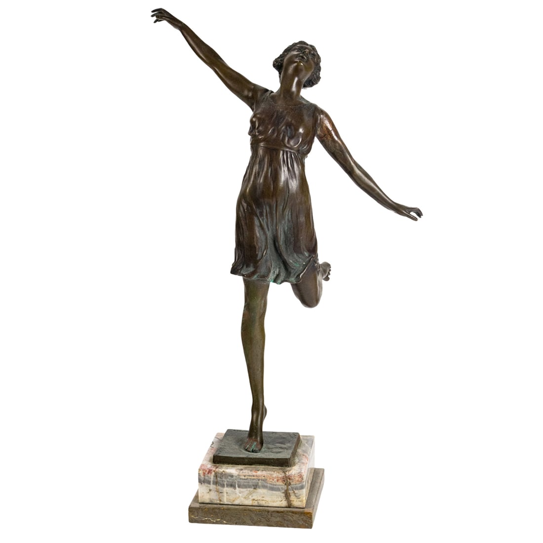 Sculpture, Otto Hoffmann: Otto Hoffmann (German, 19th/20th century), Dancer, bronze sculpture on marble base, signed near base, overall (with base): 21"h x 13"w x 11.25"d