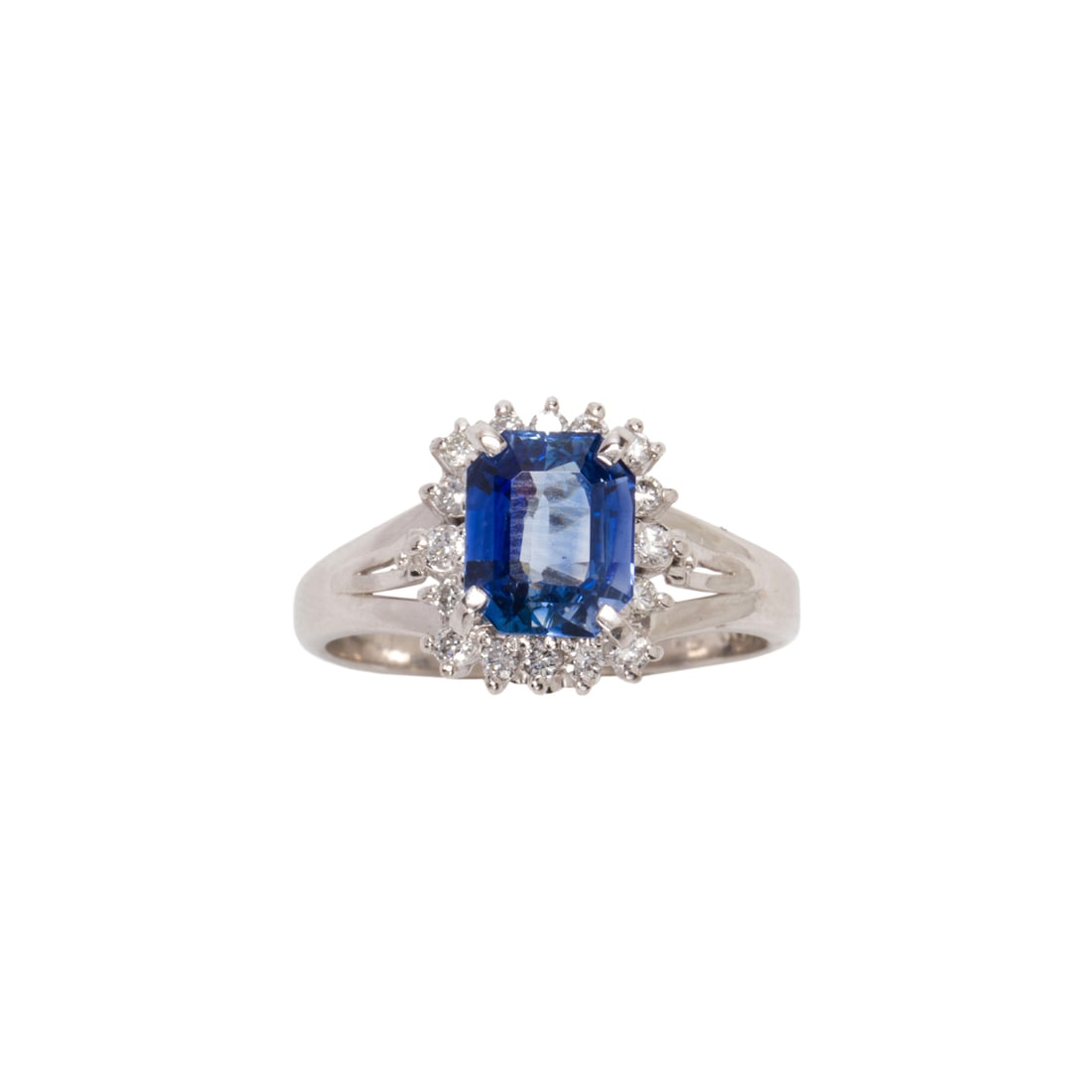 A synthetic sapphire, diamond and 10k white gold ring (1 of 2)