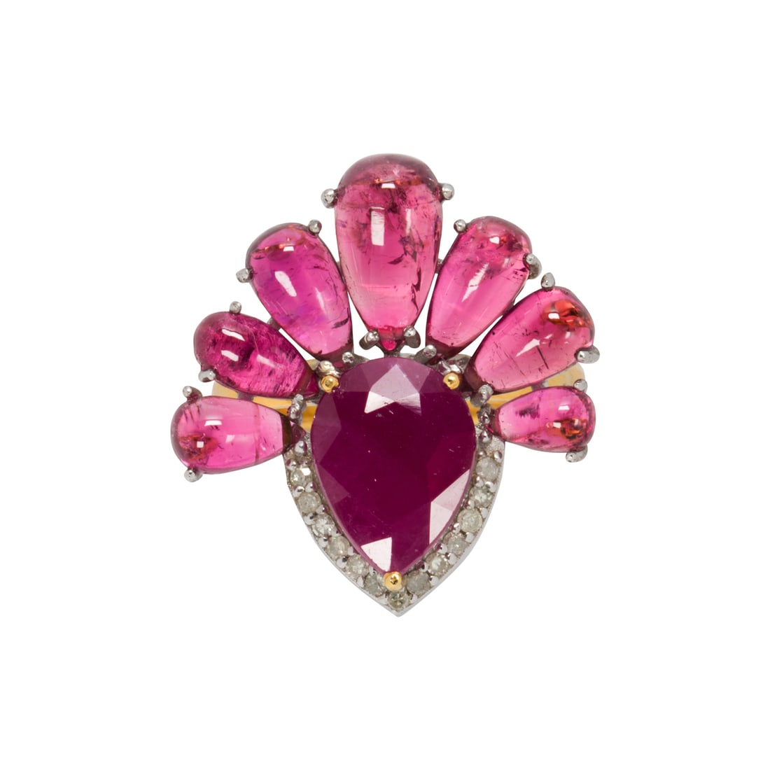 A ruby, tourmaline, diamond, silver, and 14k gold ring (1 of 2)