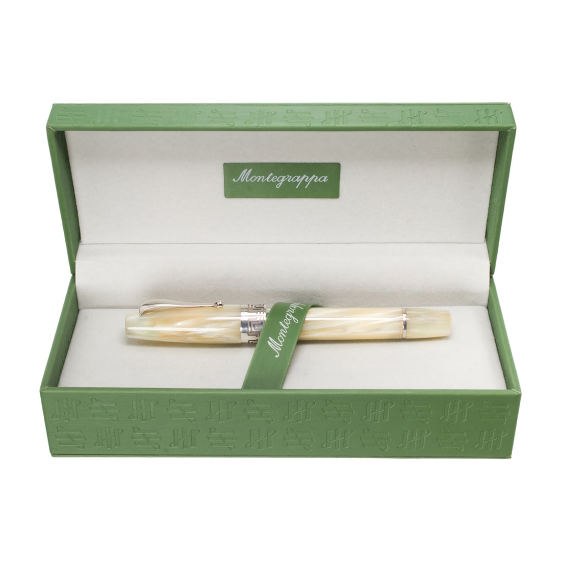 A Montegrappa 18k white gold and white celluloid fountain pen (1 of 3)