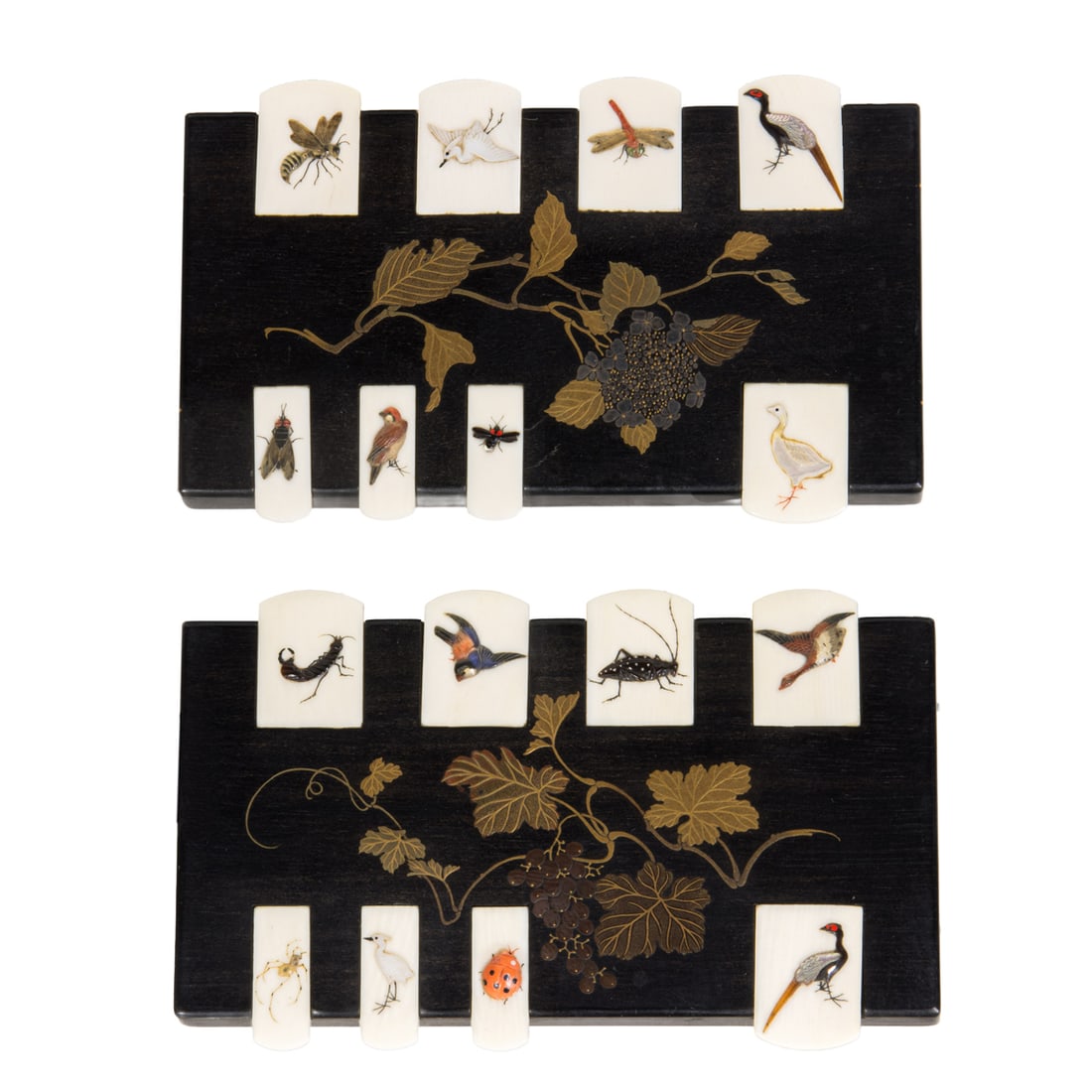 (lot of 2) Japanese Shibayama inlaid and lacquered wood whisk marker sets (1 of 3)