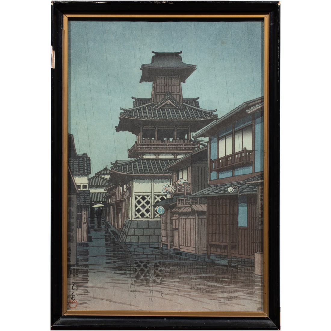 Kawase Hasui (1883-1957) - Bell Tower in the Rain, Okayama (1 of 2)