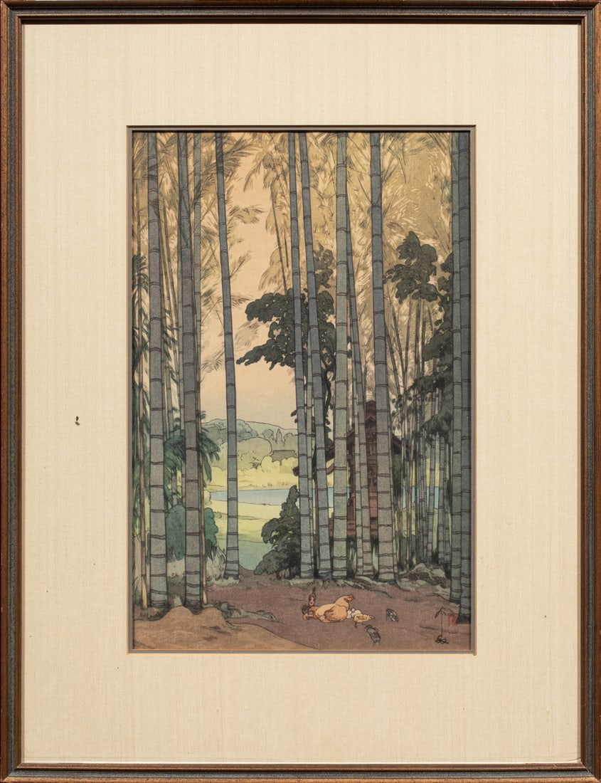 Hiroshi Yoshida (1870-1950) - Bamboo Wood: Hiroshi Yoshida (1870-1950) - Bamboo Wood. Woodblock print, 1929, signed and sealed, and with the jizuri seal, framed and glazed, 14.5"h x 9.5"w (visible image).