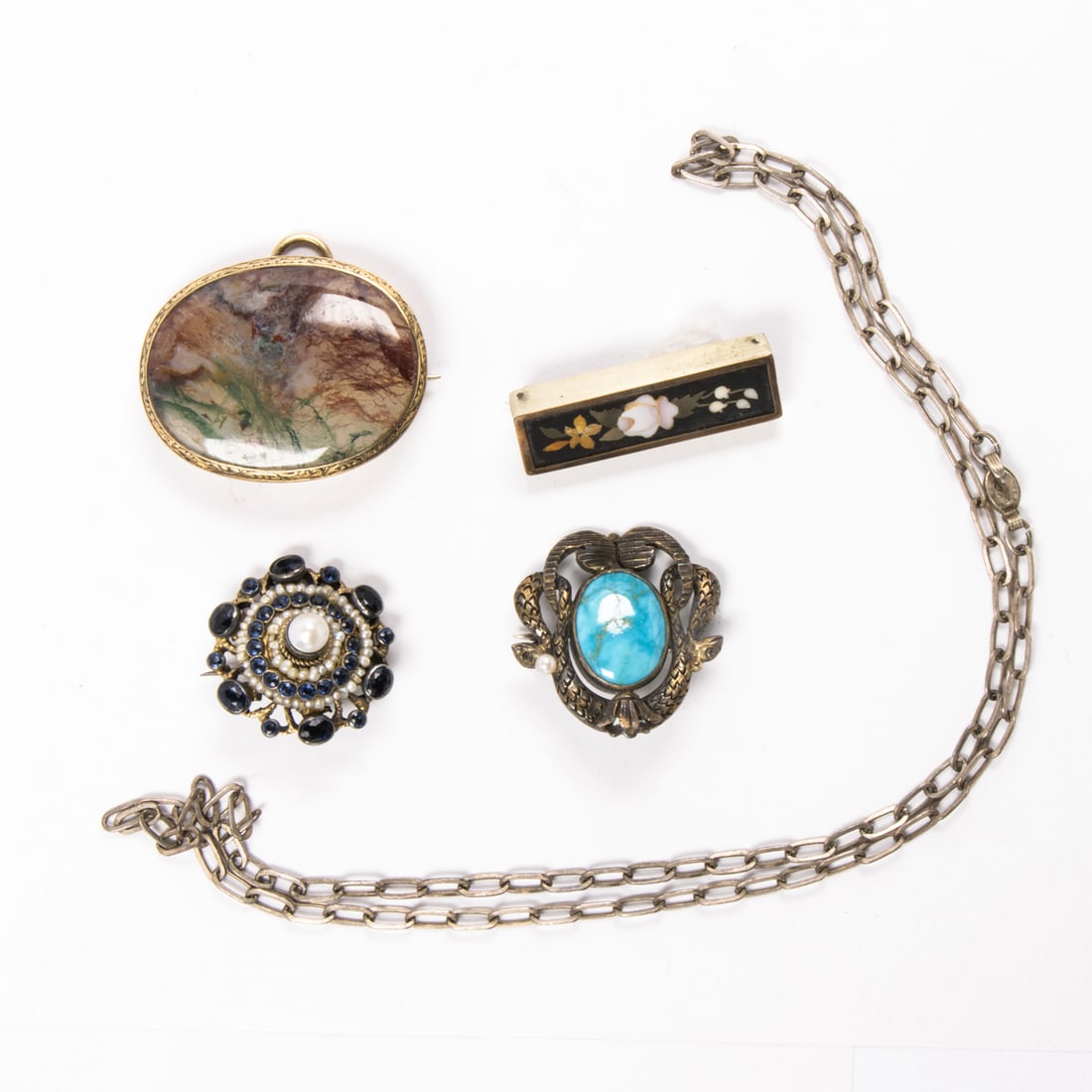 A group of hardstone, glass, 10k gold, and silver jewelry (1 of 1)