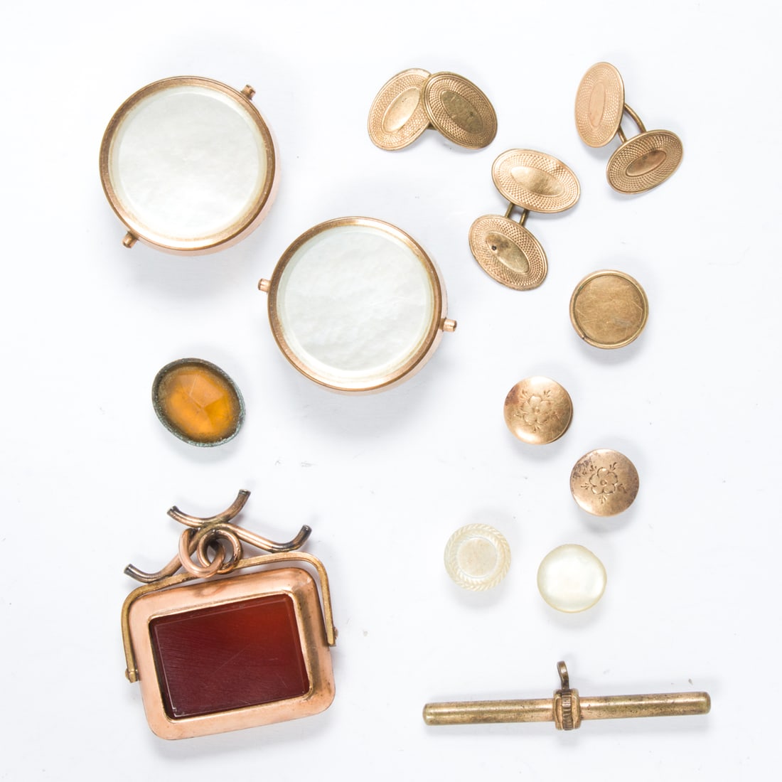 A group of Victorian men's 10k gold, 14k gold, gold-filled, and hardstone accessories (1 of 1)