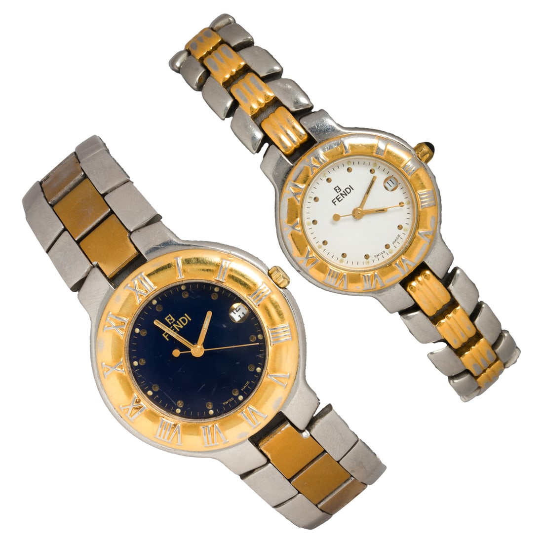 Two stainless steel Fendi watches: Two stainless steel Fendi watches Comprising two bi-color stainless steel Fendi watches; case widths: 35.28 and 26.01 mm; gross weight: 138.35 grams