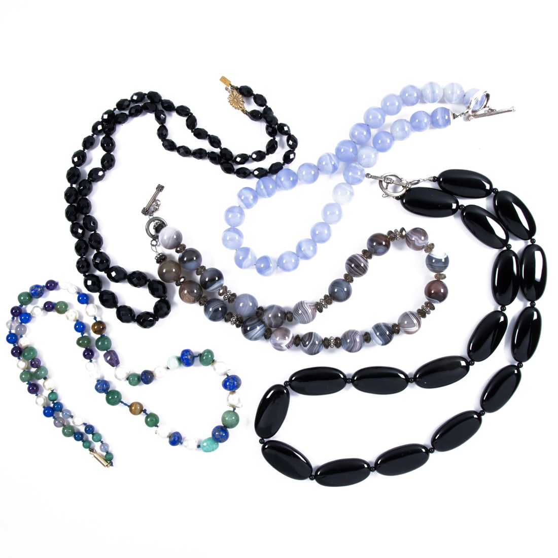 A group of beaded necklaces: A group of beaded necklaces Comprising an assortment of beaded necklaces of a variety of materials including agate; gross weight: 1.40 lbs