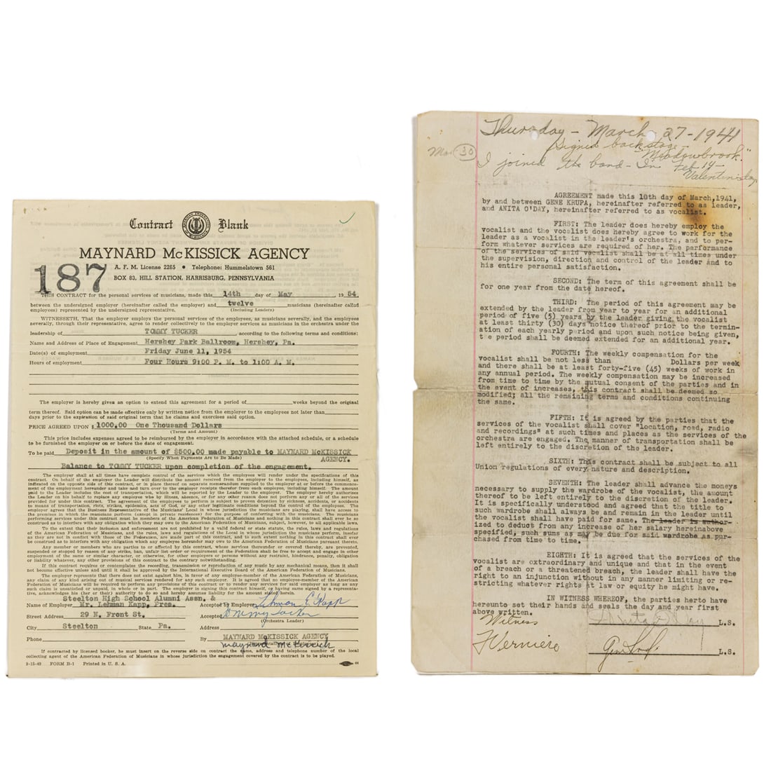 Two contracts to perform, Tommy Tucker, Gene Krupa and Anita O'Day (1 of 6)