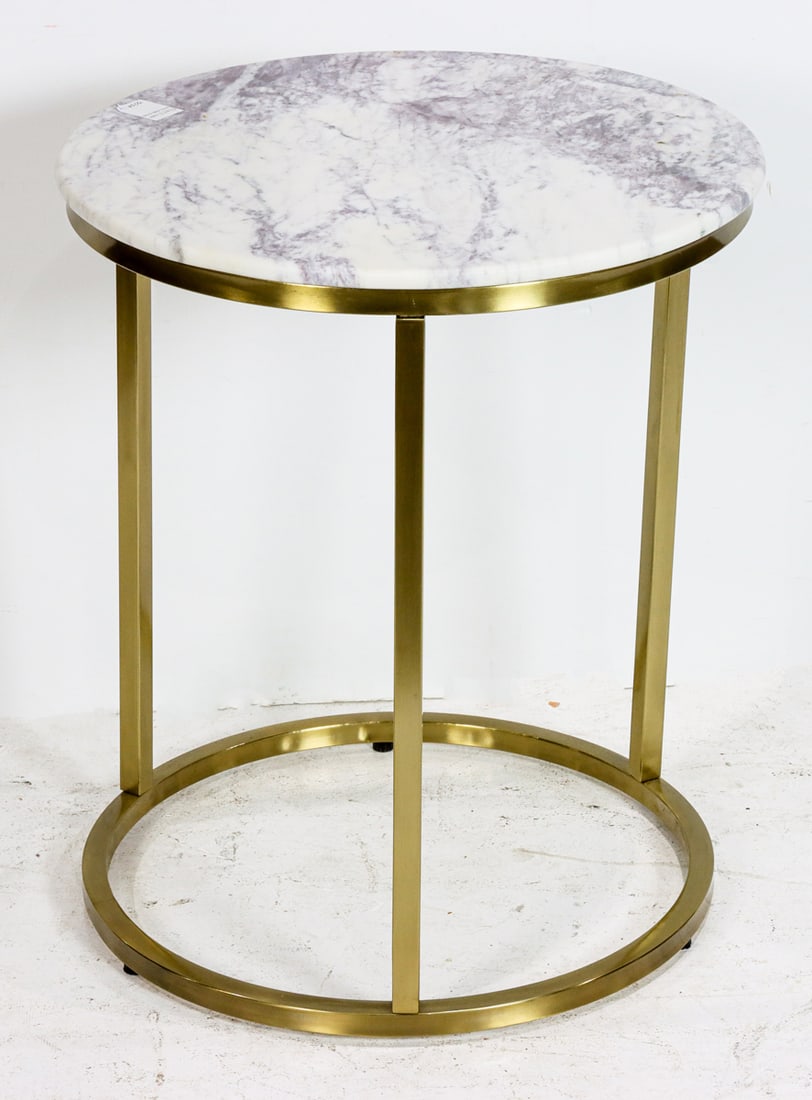 A contemporary marble and gilt metal side table: A contemporary marble and gilt metal side table, 24.5"h x 20.25"dia