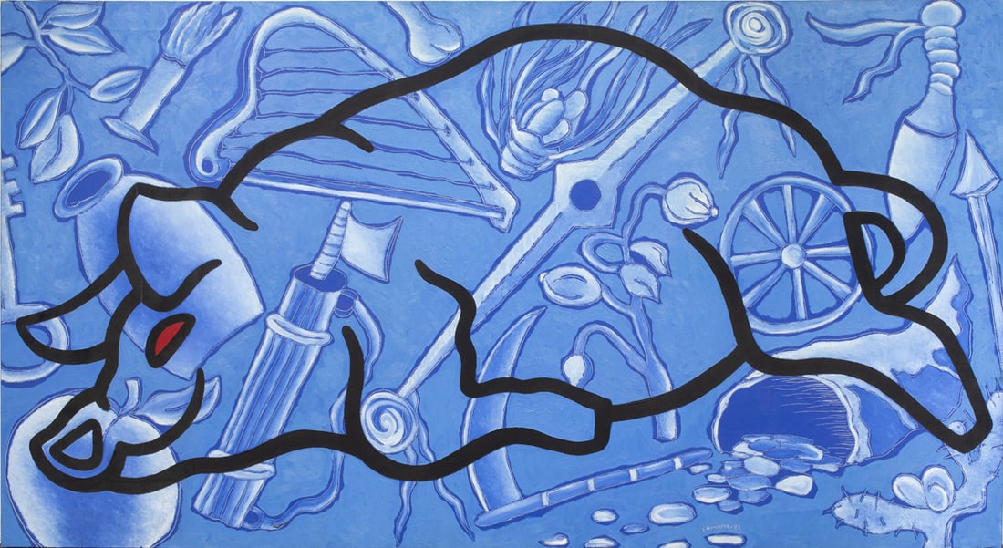 Painting, French School (20th Century): French School (20th Century), Untitled, 1987, oil on canvas, signed "Lamotte" and dated lower right and verso, canvas (unframed): 47.5"h x 87"w