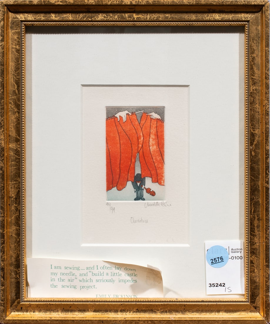 Print, Charlotte Reine: Charlotte Reine (French, b. 1954), "Overture," etching with aquatint, pencil signed lower right, titled lower center, edition 95/199, overall (with frame): 10.5"h x 8.75"w