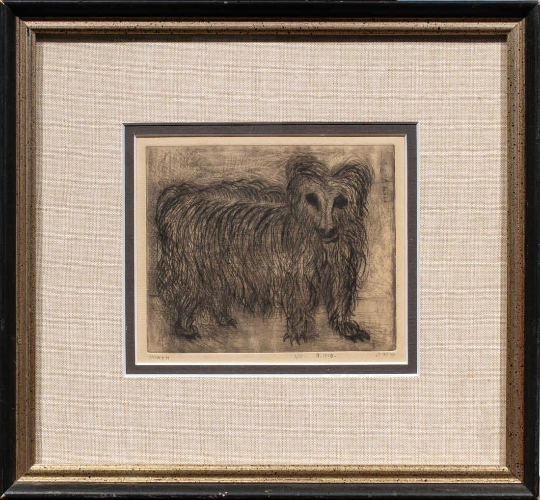 Print, American School (20th century): American School (20th century), "Morfh," 1958, etching, pencil signed indistinctly lower right, titled lower left, edition 3/5, overall (with frame): 11.75"h x 12.75"w