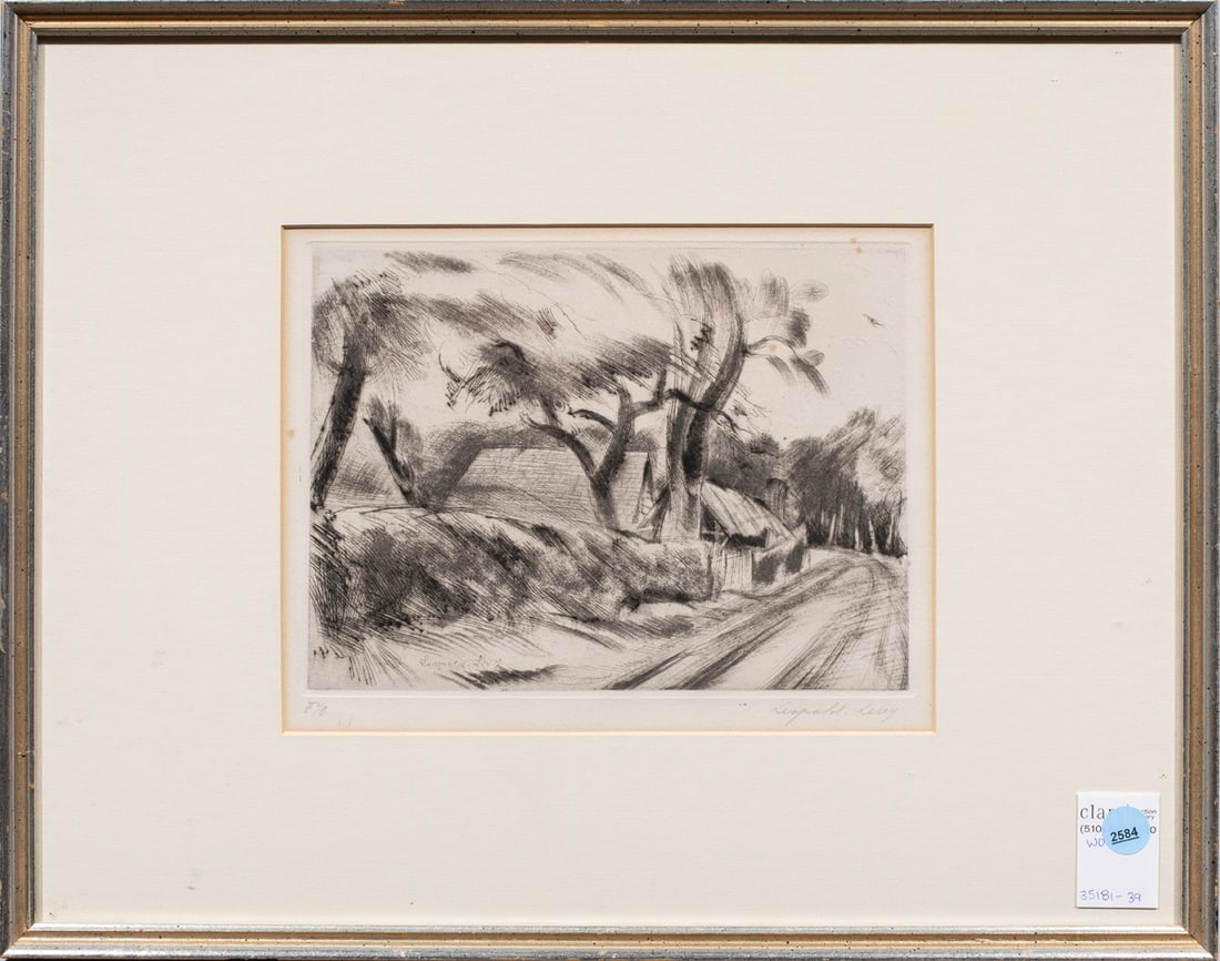 Print, Leopold Levy: Leopold Levy (French, 1882-1966), "Le Chemin de la Foret," etching, pencil signed lower right, edition F/O, gallery label (Ferdinand Roten Galleries, Baltimore, MD) affixed verso, overall (with frame)