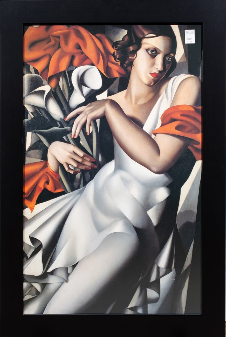 Poster, After Tamara de Lempicka: After Tamara de Lempicka (Polish, 1894-1980), "Portrait of Ira Perrot," offset print, overall (with frame): 43.25"h x 29"w