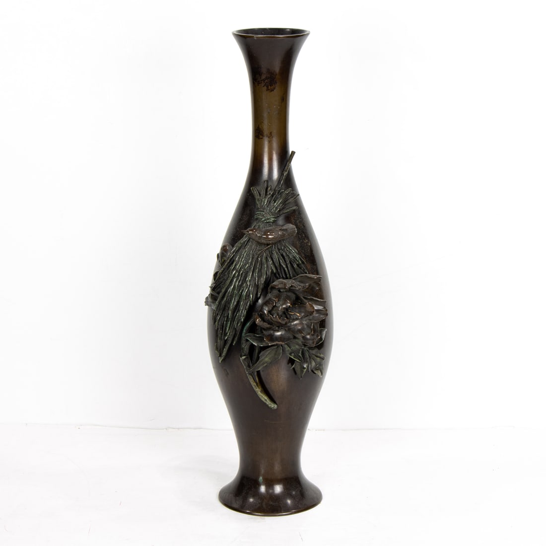 A Japanese patinated bronze 'bird and flower' vase (1 of 1)