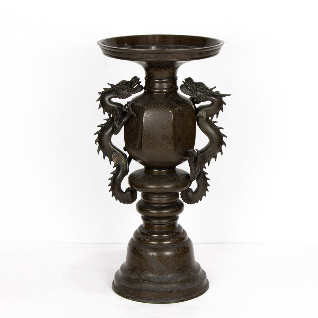 A Japanese patinated bronze 'dragon' pedestal vase (1 of 1)