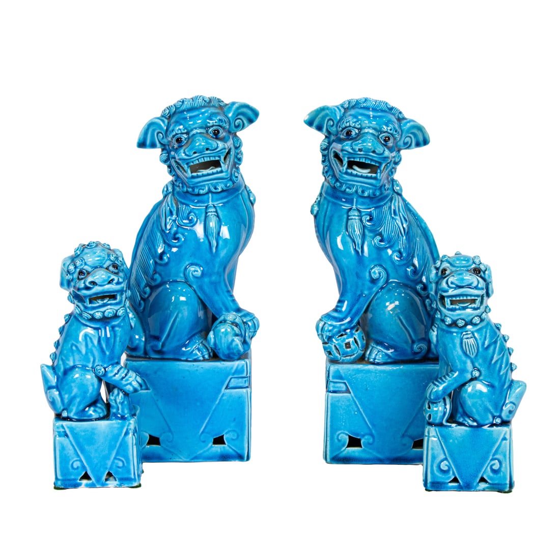 Two pairs of Chinese turquoise glazed lions (1 of 1)