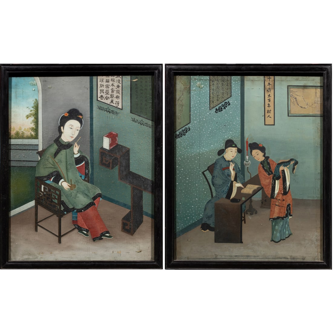 (lot of 2) Chinese export oil paintings (1 of 3)