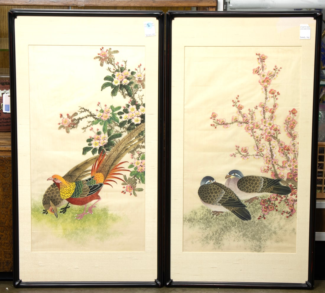 (lot of 2) Japanese watercolor paintings, "Birds" (1 of 1)