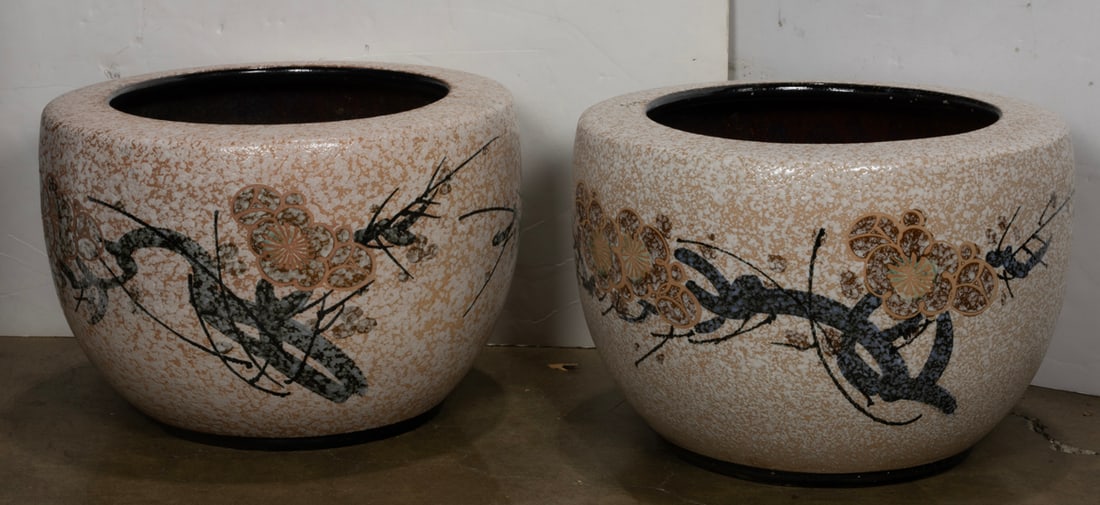 (lot of 2) Japanese ceramic jardineres: (lot of 2) Japanese ceramic jardineres. Featuring floral designs, 17.25" across.