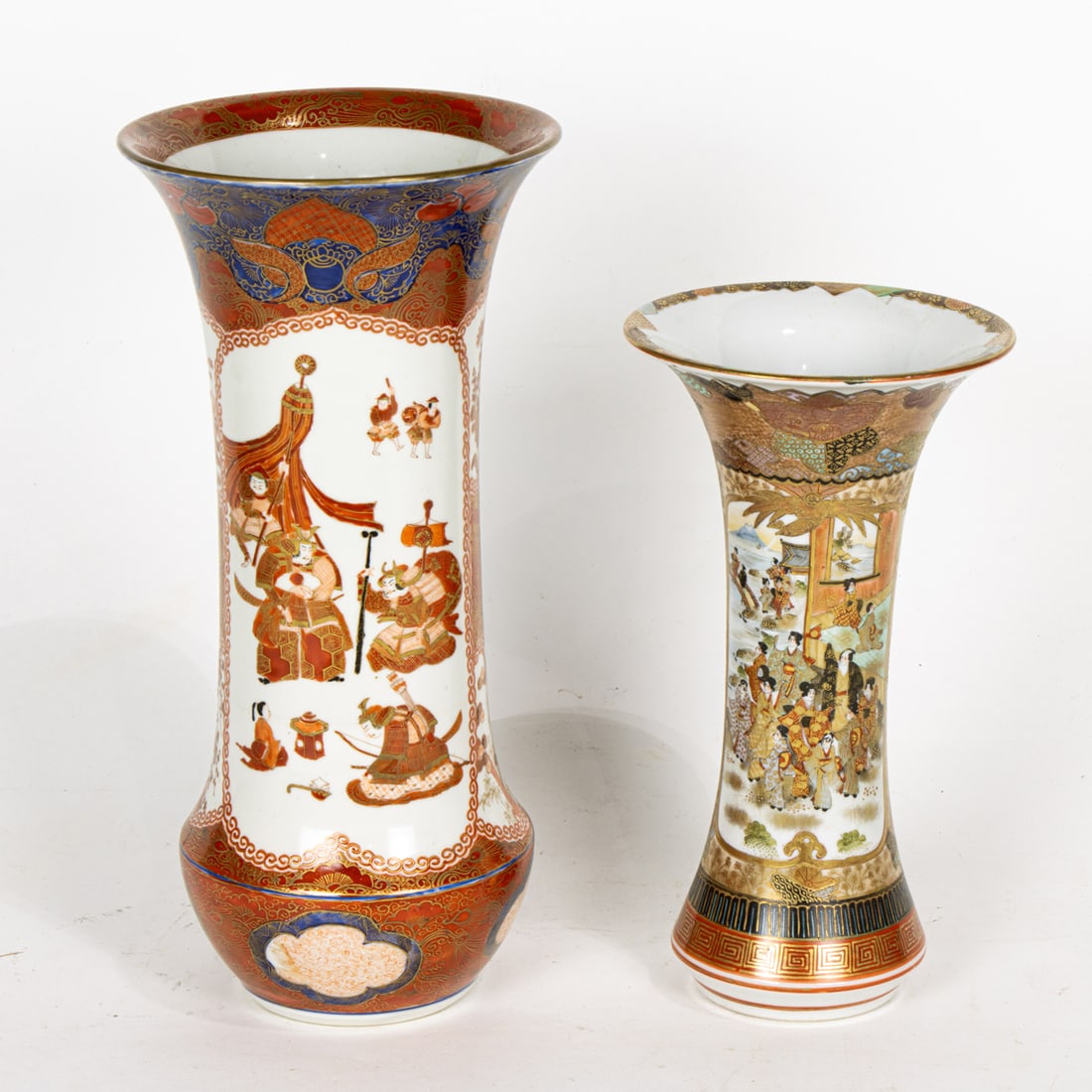 Two Kutani trumpet form vases: Two Kutani trumpet form vases. Signed, Meiji period, 9.375" and 12.125" high.