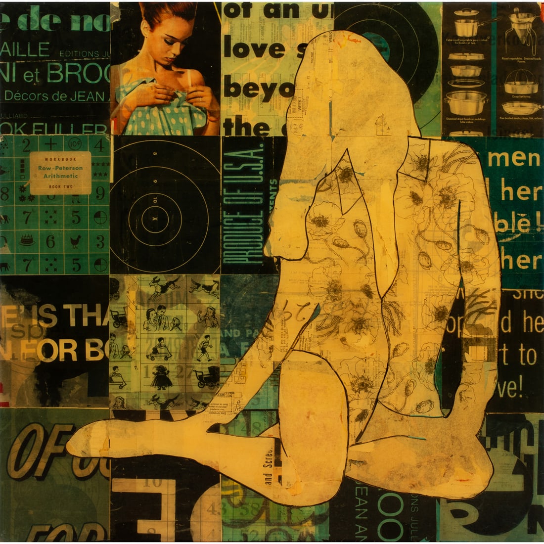Collage, Jane Maxwell: Jane Maxwell (American, b. 1964), "Blue," 2012, mixed media collage, signed, titled, and dated verso, board (unframed): 36"h x 36"w