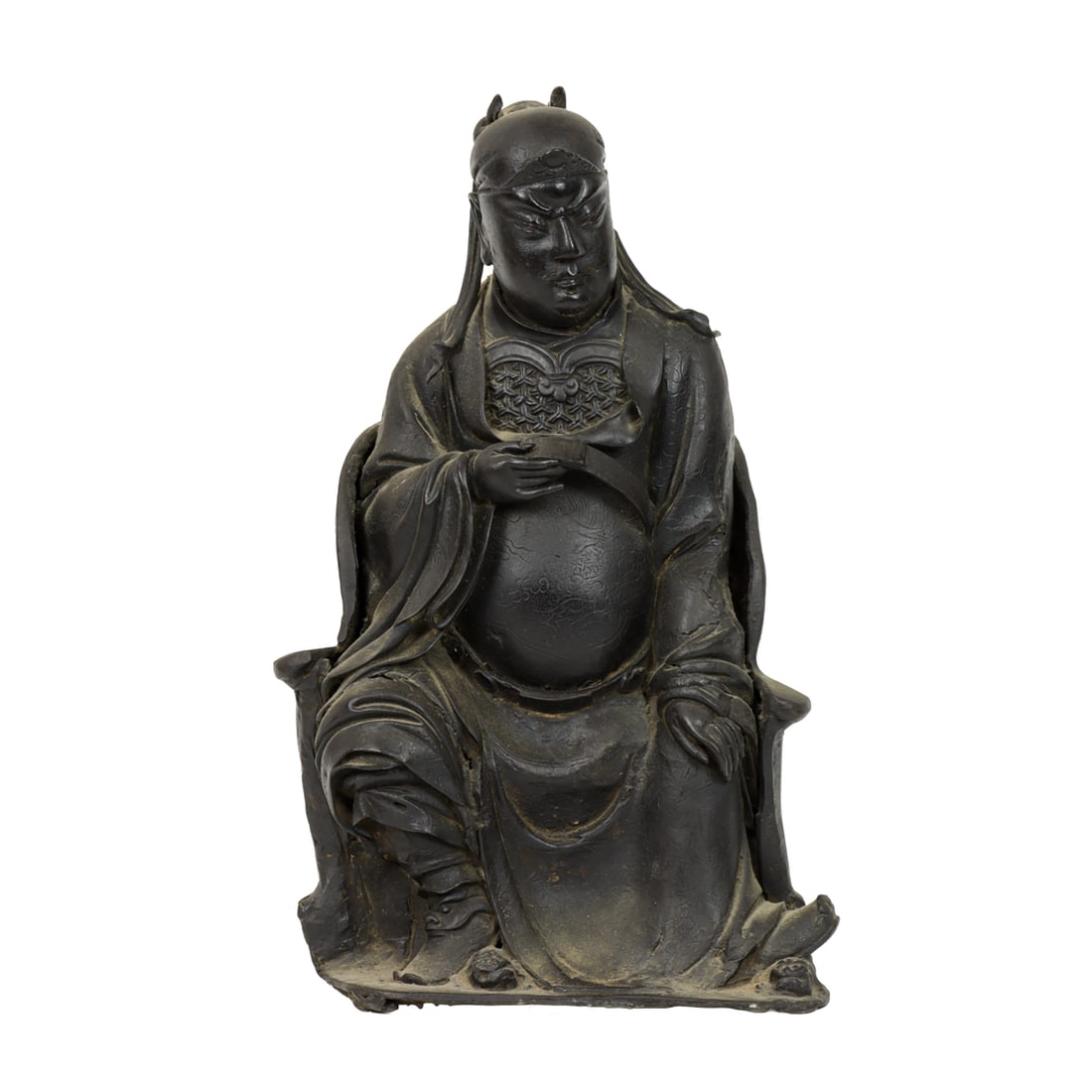 A Chinese bronze figure of seated Guandi (1 of 4)