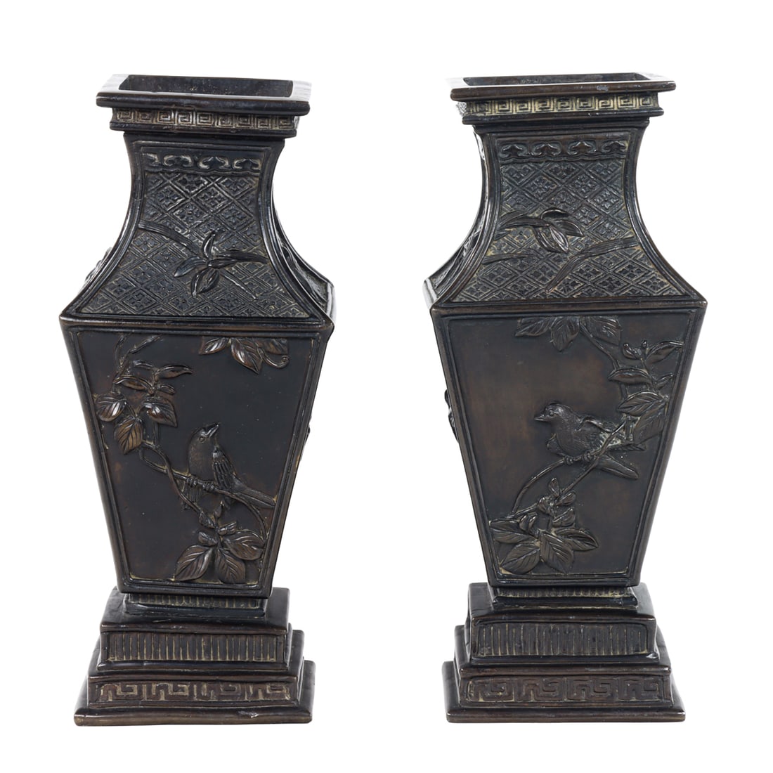 A pair of Chinese bronze square form vases (1 of 5)