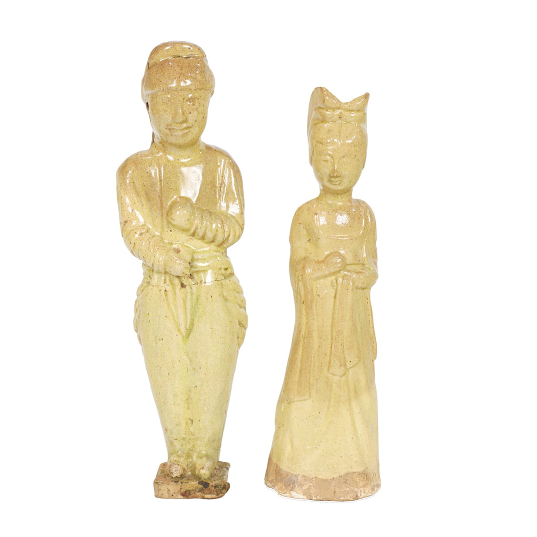 A Pair of Chinese Straw Glazed Male and Female Attendant Figures (1 of 4)