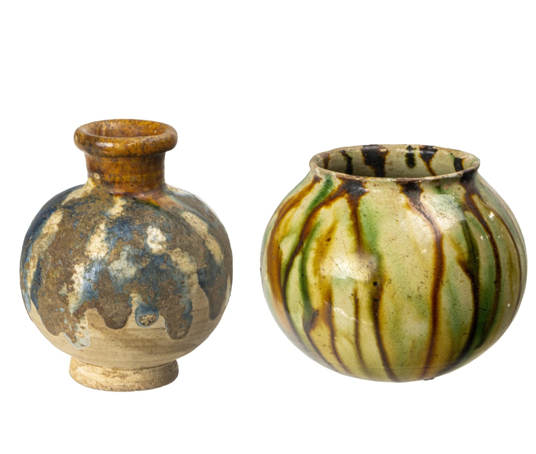 (lot of 2) Chinese sancai glazed vase and jarlet (1 of 2)