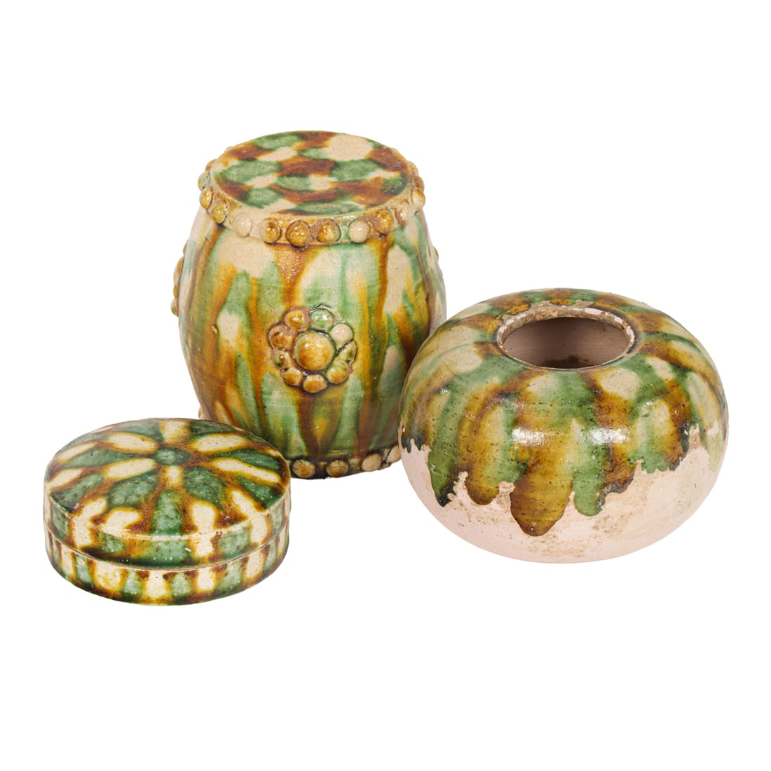 (lot of 3) Chinese sancai glazed vessels (1 of 5)