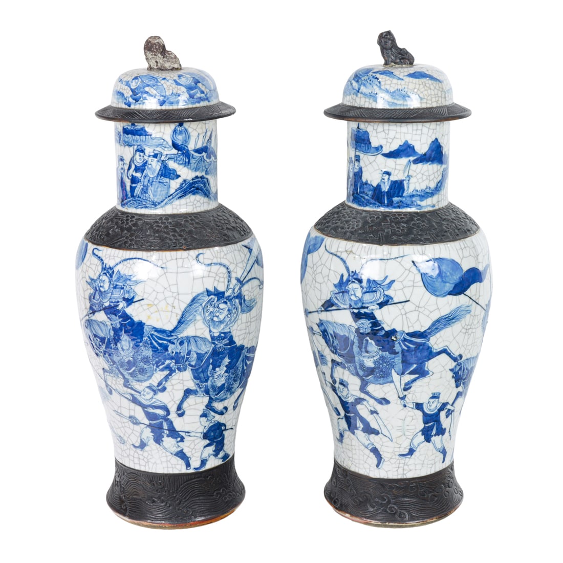 A pair of Chinese blue and white on crackled ground lidded jars (1 of 7)