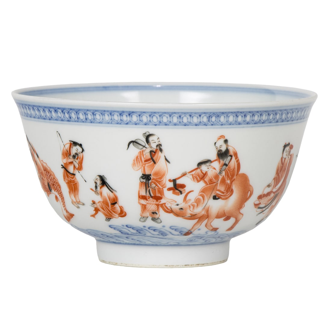 A Chinese blue and white and iron-red 'immortals' bowl (1 of 5)