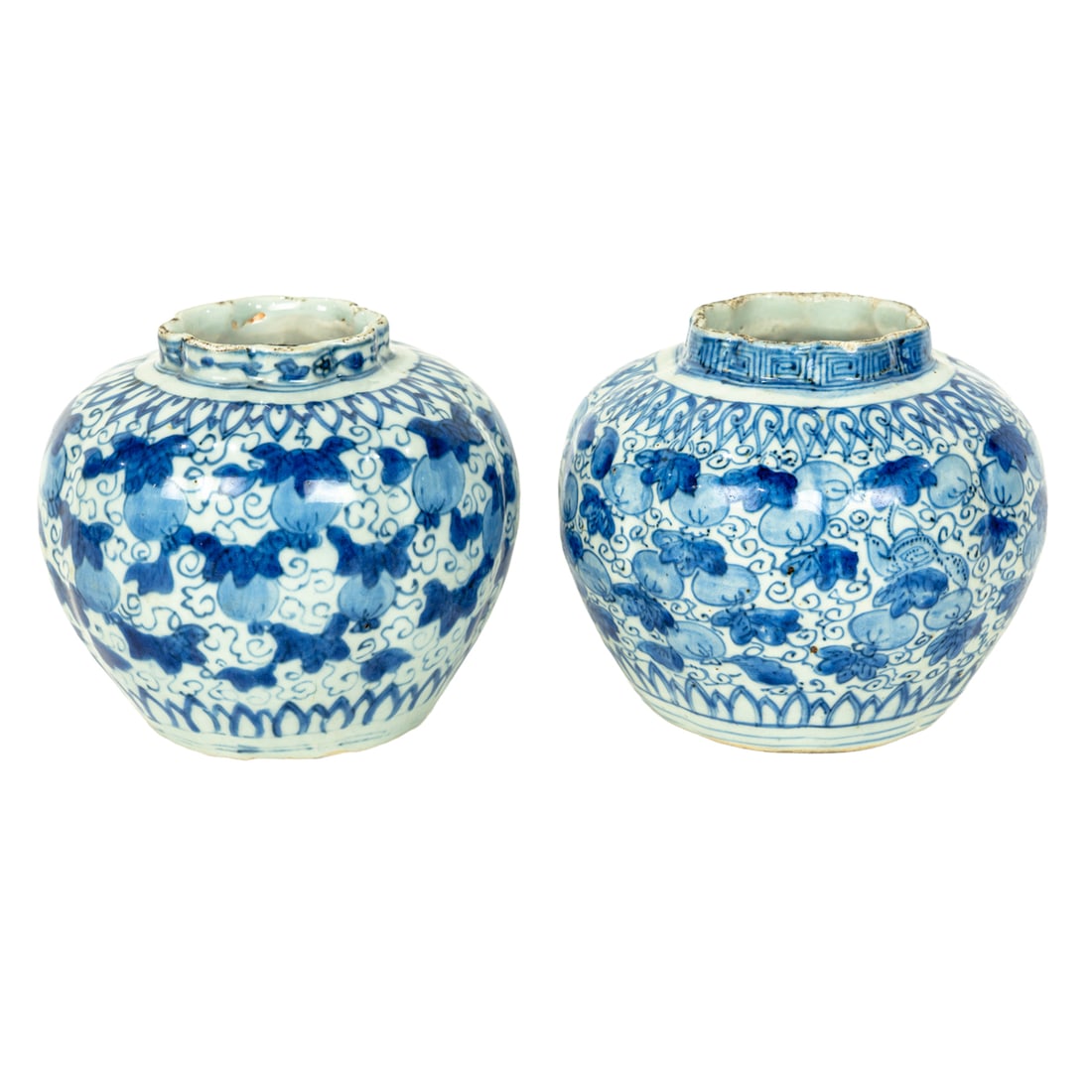 A pair of Chinese 'squirrel and melon' blue and white jars (1 of 5)