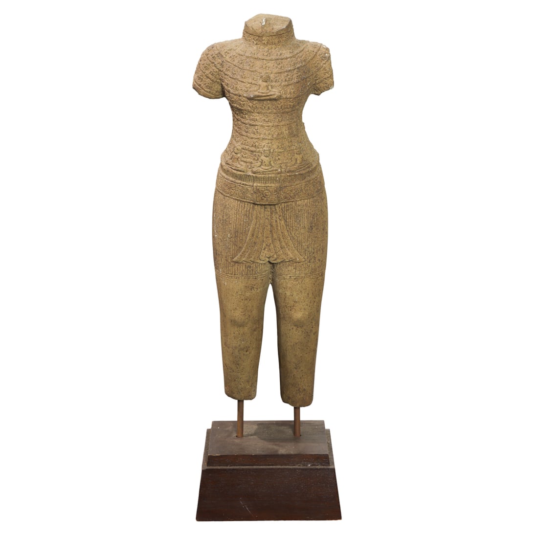 A Khmer gray sandstone torso of a male deity (1 of 3)