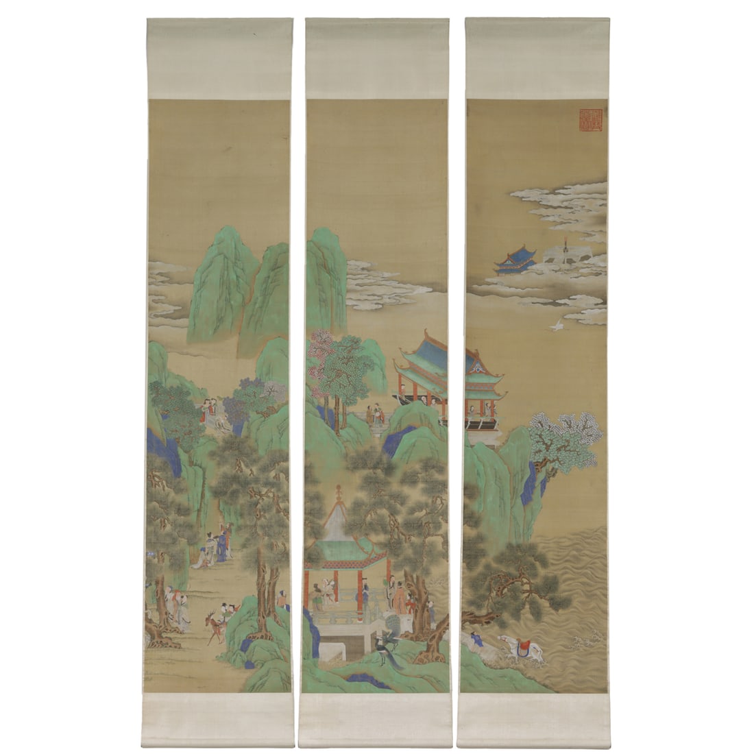 (set of 3) Chinese School - Immortals and Landscape (1 of 6)
