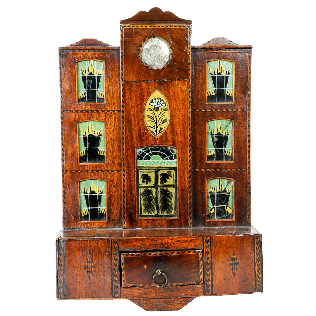 An English inlaid mahogany and eglomise architectural watch hutch (1 of 5)