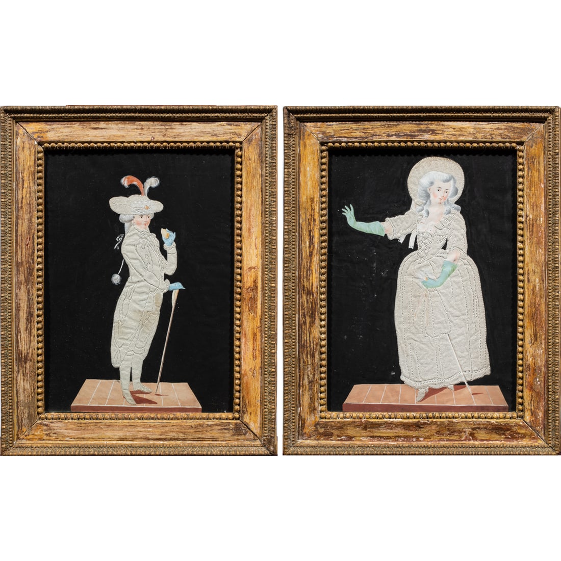 A pair of Regency pinprick and watercolor on paper portraits of a lady and gentleman (1 of 5)
