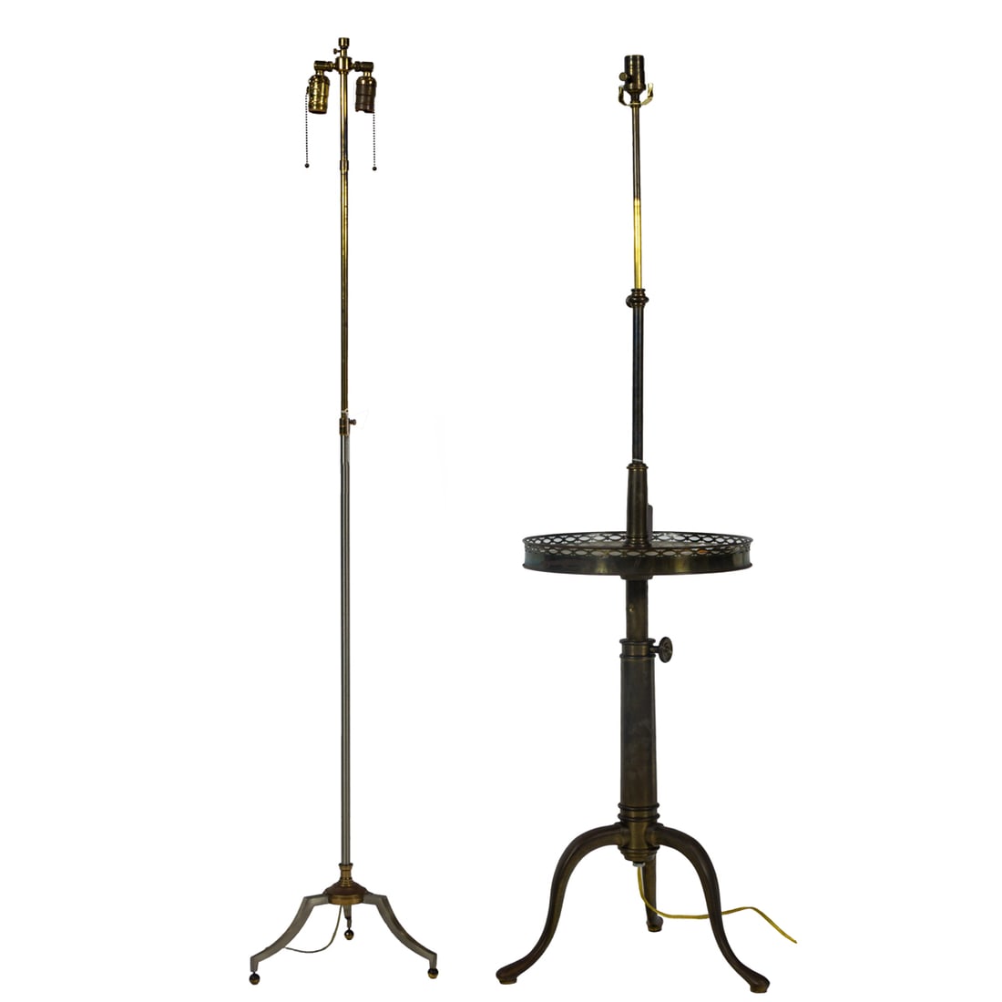 Two adjustable floor lamps, the first example inset with galleried tray table (1 of 6)