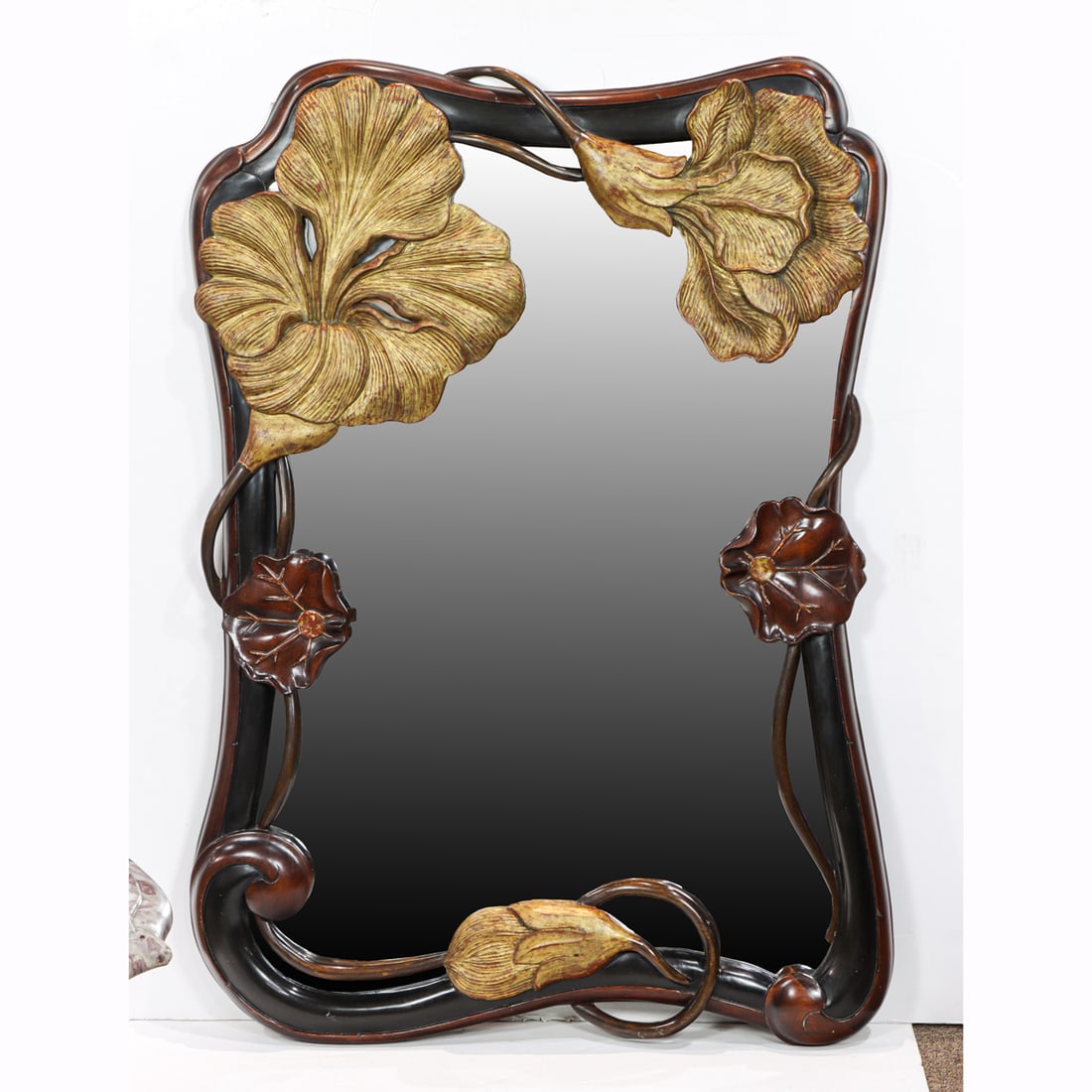 A Custom hand carved Art Nouveau style parcel gilt mirror (1 of 3)