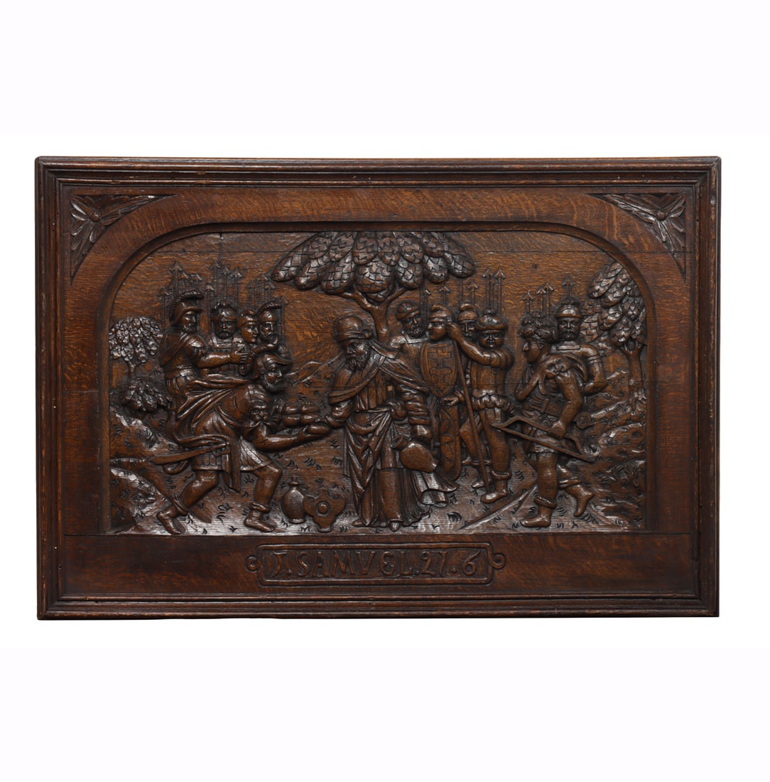 A Gothic Revival carved oak panel of David and the Holy Bread (1 of 4)