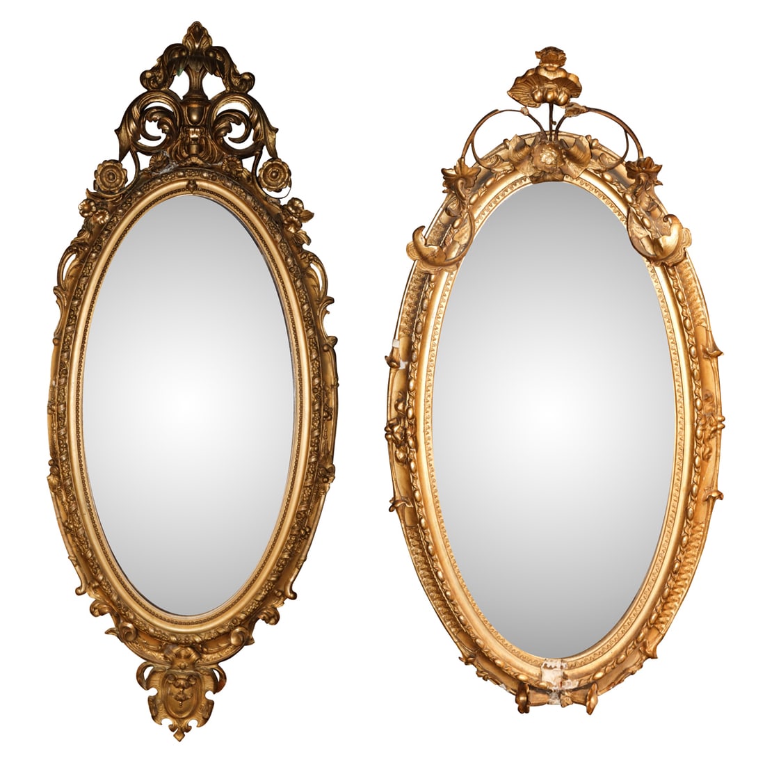 An associated pair of Victorian giltwood oval mirrors circa 1870 (1 of 5)