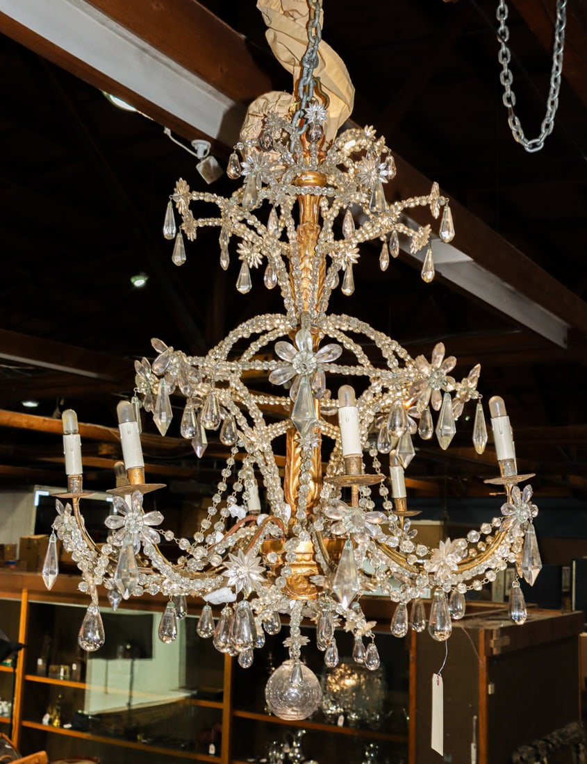 A Swedish Neoclassical giltwood and cut glass eight-light chandelier circa 1880 (1 of 7)