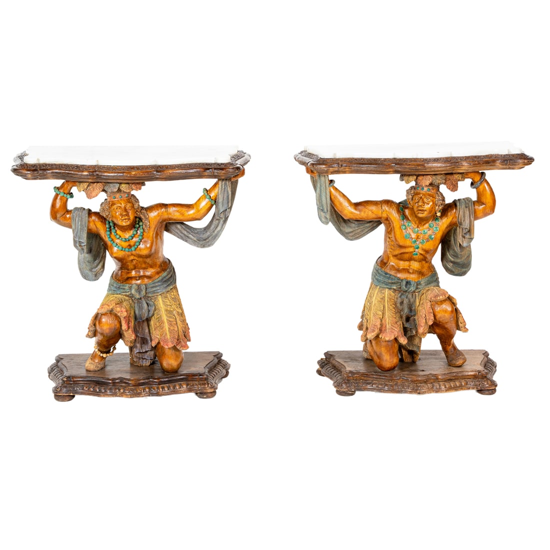 A pair of Italian Venetian style carved marble top console tables (1 of 6)