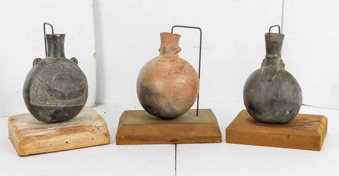 A group of three Pre Columbian pottery vessels (1 of 4)