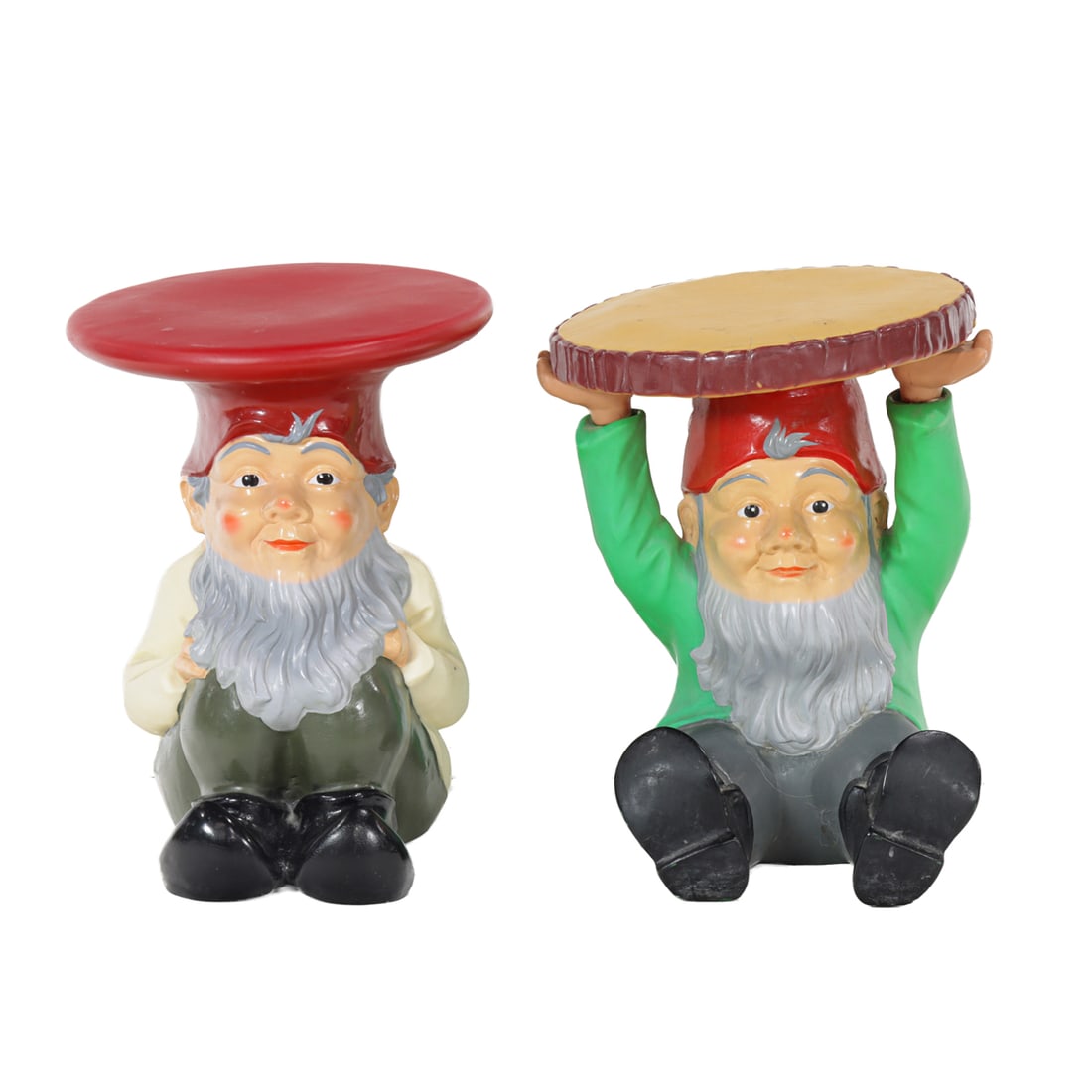 Two Philippe Starck for Kartell 'Napoleon' and 'Attila' gnome garden stools: Two Philippe Starck for Kartell 'Napoleon' and 'Attila' gnome garden stools, each with molded factory mark, 17.5"h